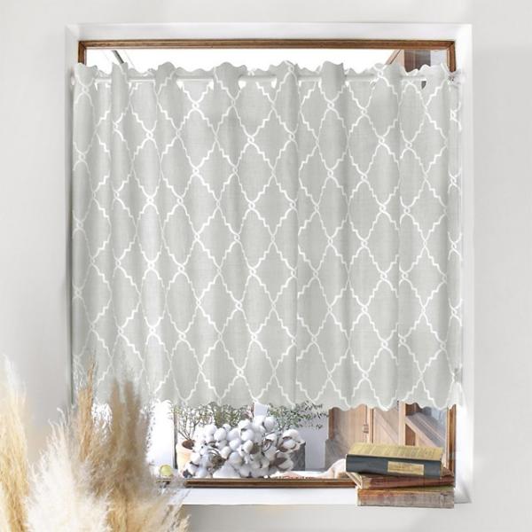 カフェカーテン 70cm×140cm ラミネートタイプ モロッコパターン グレー シンプル シック ...