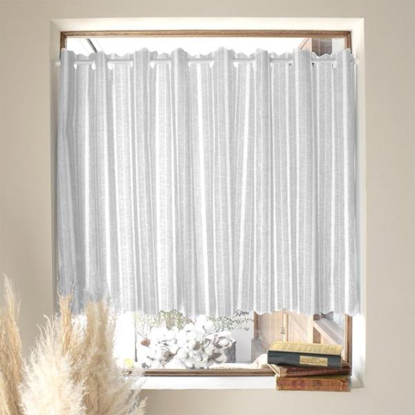 カフェカーテン 70cm×140cm ラミネートタイプ ミストグレーストライプ ストライプ グレー ...