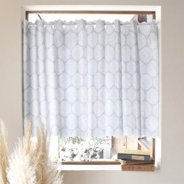 カフェカーテン 70cm×100cm ラミネートタイプ フルール グレー ブーケ シンプル ビニール...