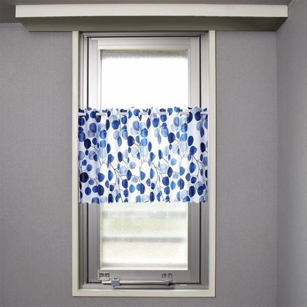 カフェカーテン 45cm×100cm ラミネートタイプ ネイビーリーフ リーフ 葉っぱ ナチュラル ...