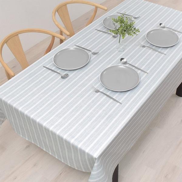 テーブルクロス 120cm×150cm スタンダードタイプ 綿100% ミストグレーストライプ スト...