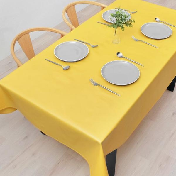 テーブルクロス 120cm×150cm ラミネートタイプ 無地オックス・シトロンイエロー イエロー ...