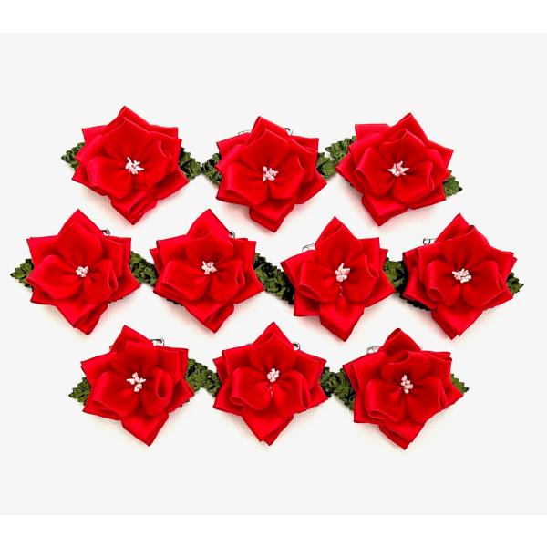 胸章リボンバラ  豆バラ 10個セット来賓用リボン 安全ピン付 55mm（赤・白・ピンク・黄色）