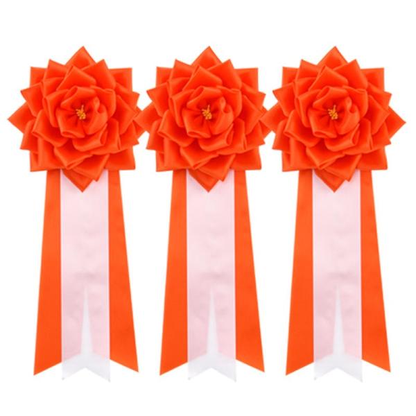 胸章リボンバラ 来賓用リボン 中 胸バラ徽章 ３個セット  オレンジ