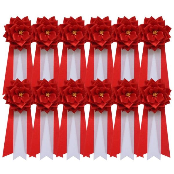 【送料無料・土日も配送】中 12個セット 胸章リボンバラ 来賓用リボン 胸バラ徽章  （赤・白・ピン...