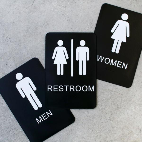 サインプレートトイレ お手洗い 英語 イラスト 点字 お手洗い トイレ オフィス インテリア ディス...