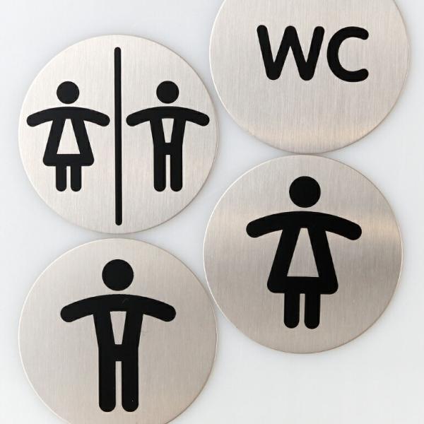 ピクトグラム 案内 標識 トイレ  ステンレス 貼る 設置用両面テープ シルバー 丸 シンプル スタ...