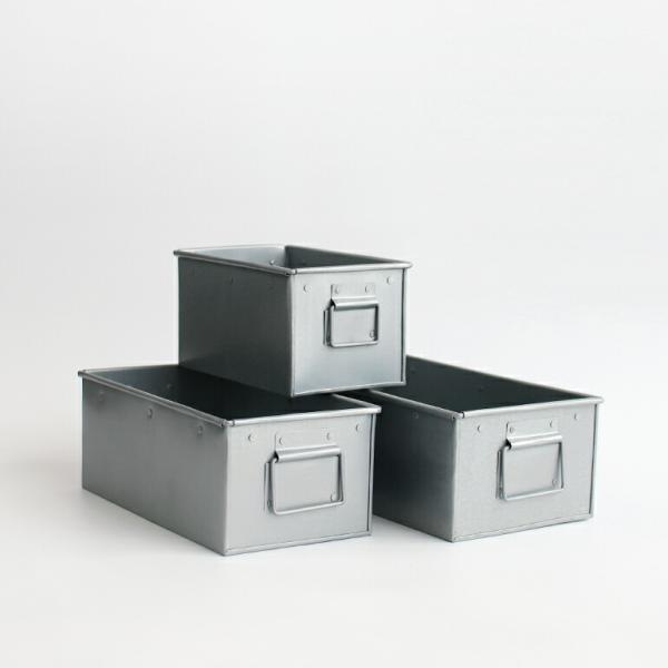 収納ボックス ブリキ 3個セット ハンドル付き シルバー 長方形 レクタングル収納BOX S M L...