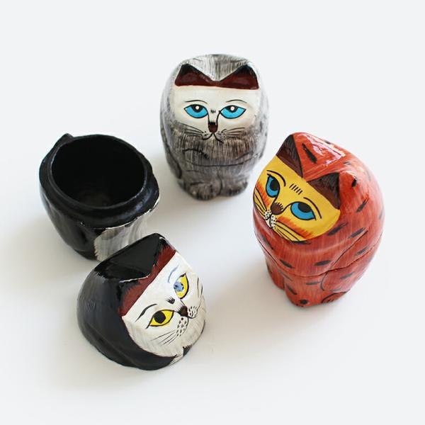 小物入れ ネコ 猫 オブジェ ハンドメイド インド DETAIL ディテール Papier Mach...