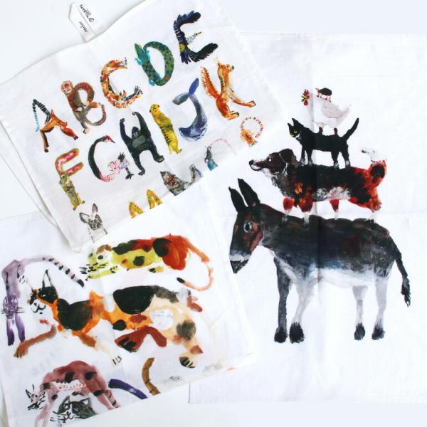 キッチンクロス コットンリネン キッチンタオル ふきん 手拭き おしゃれ ネコ 動物 Atelier...