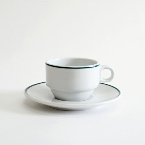 エスプレッソカップ カップ＆ソーサー 磁器 ホワイト グリーンライン 80ml  スペイン製 業務用...
