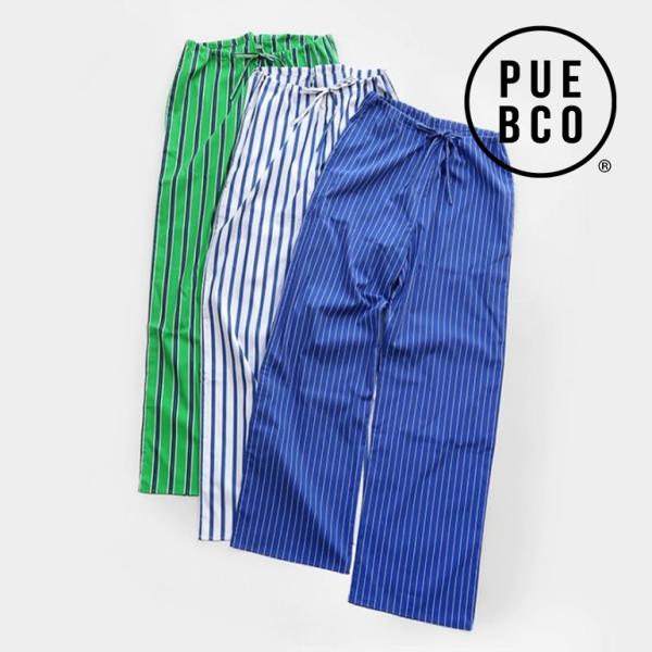 パンツ ストライプ PUEBCO プエブコ レディース メンズ コットン ストレート 紐 シャツ生地...