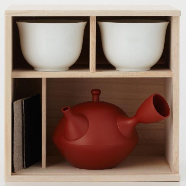 急須 WDH 急須と湯呑み2個セット ティーポット 急須セット 急須 菱形 常滑焼 梅原タツオ 朱