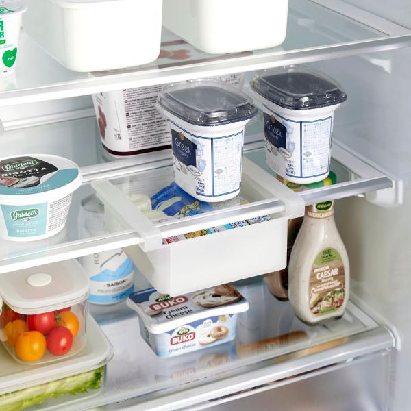 冷蔵庫収納 tower タワー 冷蔵庫中棚下伸縮ラック 冷蔵庫内 引き出し スライド収納 整理整頓 ...