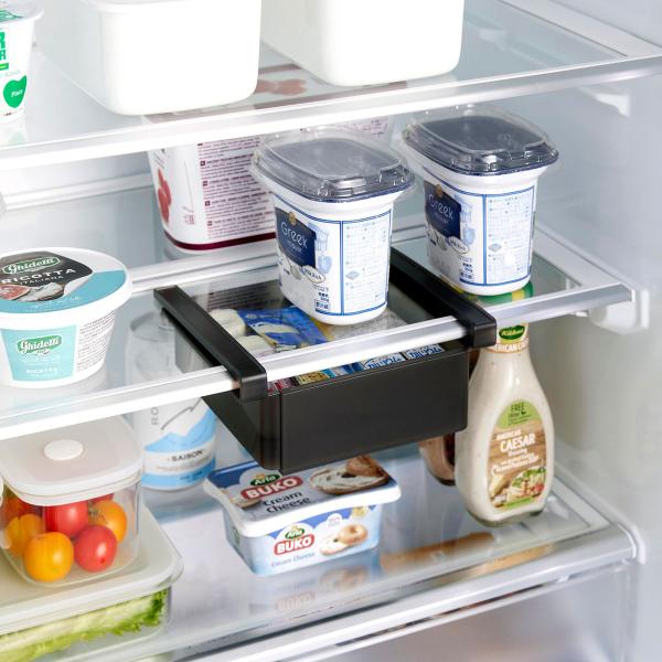 冷蔵庫収納 tower タワー 冷蔵庫中棚下伸縮ラック 冷蔵庫内 引き出し スライド収納 整理整頓 ...