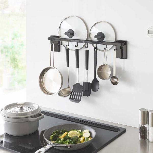 キッチンツール収納 tower タワー フィルムフック鍋蓋も収納できるキッチンツールバーフック付き ...