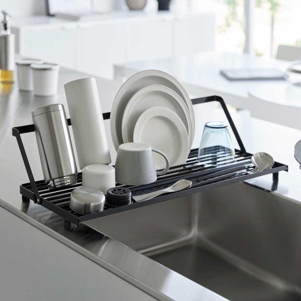 水切りかご tower タワー シンク上スリム水切りラック シリコーントレー付き 折りたたみ 水切り...
