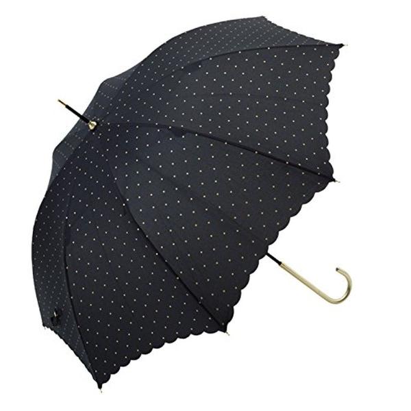 ビコーズ ドットグリッター ヒートカット ブラック 黒 ドット柄 傘 レディース 長傘 雨傘 日傘 ...