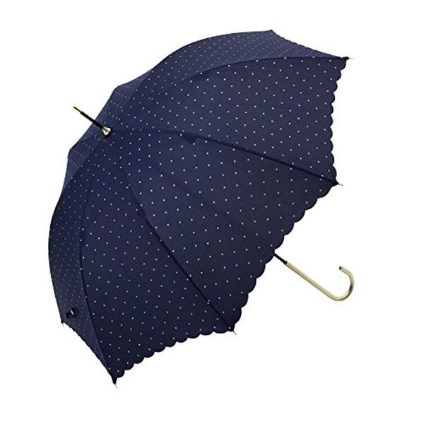 ビコーズ ドットグリッター ヒートカット ネイビー 紺色 ドット柄 傘 レディース 長傘 雨傘 日傘...