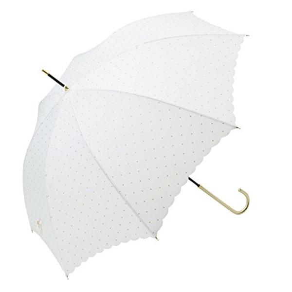 ビコーズ ドットグリッター ヒートカット ホワイト 白色 ドット柄 傘 レディース 長傘 雨傘 日傘...
