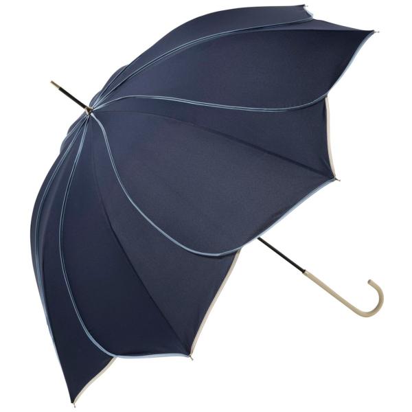ビコーズ バイカラーパイピング ネイビー 紺色 花びら お花の形 傘 レディース 長傘 雨傘 日傘 ...
