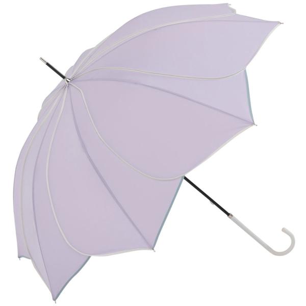 ビコーズ バイカラーパイピング パープル 紫色 花びら お花の形 傘 レディース 長傘 雨傘 日傘 ...