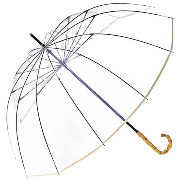 ビコーズ クリアアンブレラ 12フレーム ホワイト 白色 12本骨 バンブー 竹 持ち手 傘 レディ...