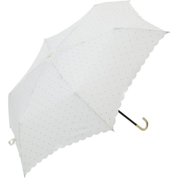 ビコーズ ドットグリッターヒートカット ミニ ホワイト 白色 ドット柄 傘 レディース 折傘 折りた...