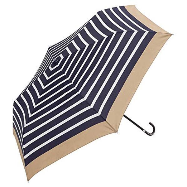 ビコーズ リムカラーボーダー ミニ ネイビー 紺色 ボーダー柄 傘 メンズ レディース 折傘 折りた...