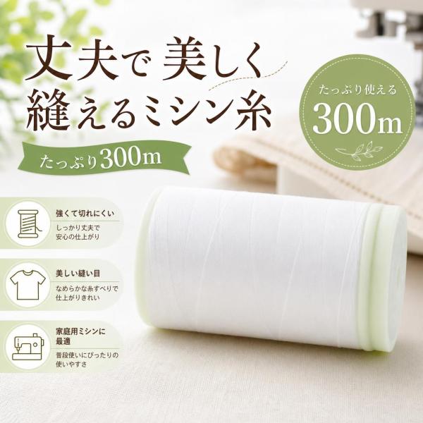 貝印 KAI ミシン糸 白 300m/1巻 KT0551