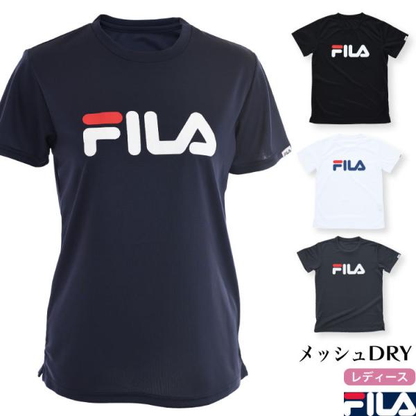 FILA フィラ レディース スポーツ 半袖ビッグロゴドライTシャツ PEメッシュ 吸水速乾　UVカ...