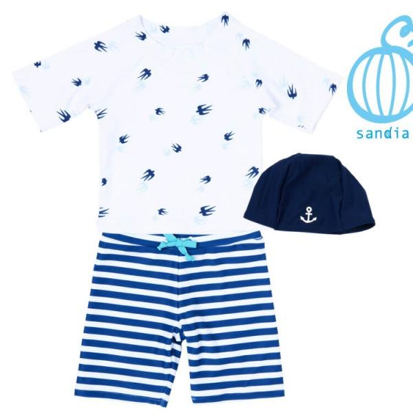 【Sandia サンディア つばめボーダー 子供水着】水着 セパレート ラッシュガード セット 男の...