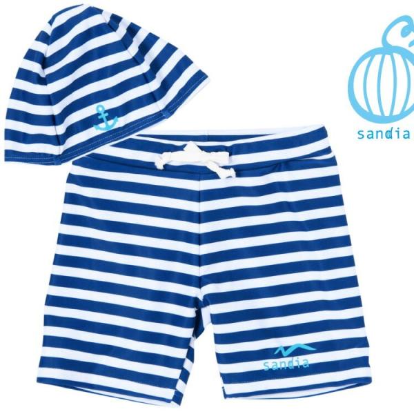 【Sandia サンディア スイムパンツ ボーダー】水着 キャップセット 男の子 キッズ ベビー 子...
