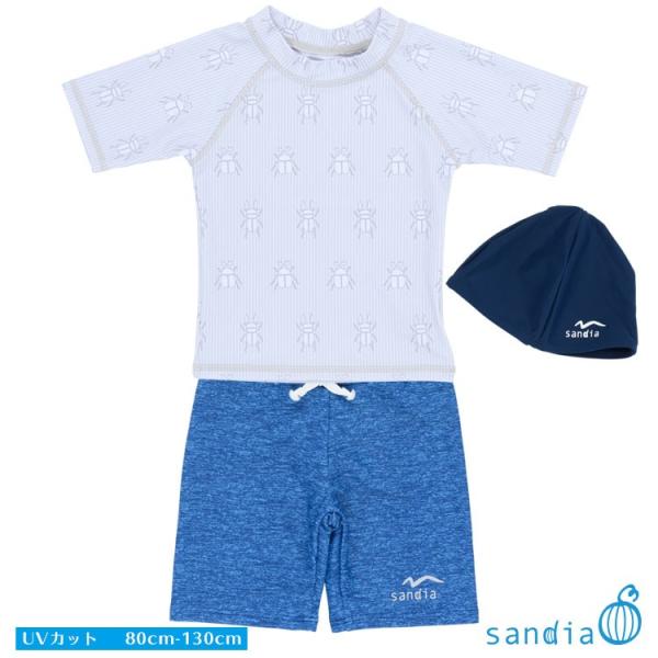 Sandia サンディア 子供水着 ラッシュガードセット 男の子 昆虫無地 キャップ付き【ベビー水着...