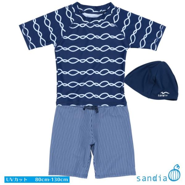 Sandia サンディア 子供水着 ラッシュガードセット 男の子 チェーン キャップ付き【ベビー水着...