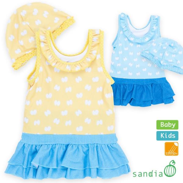 子供水着 女の子 キッズ 水着 sandia サンディア ミニフリルネック ちょうちょ ベビー 80...