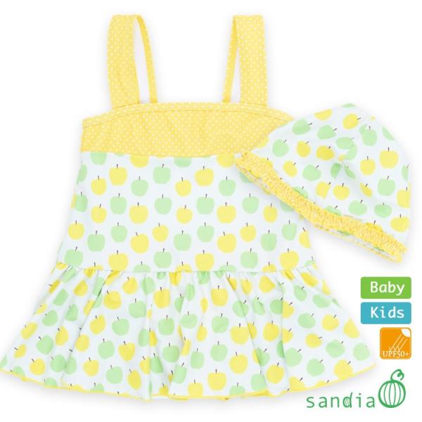 子供水着 女の子 キッズ 水着 sandia サンディア 胸元切替 りんご ベビー 80cm 90c...