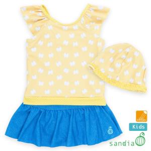 子供水着 女の子 キッズ 水着 sandia サンディア フリルスリーブセパレート ちょうちょ ベビー 90cm トドラー 100cm 110cm 120cm 130cm 140cm キャップ付き