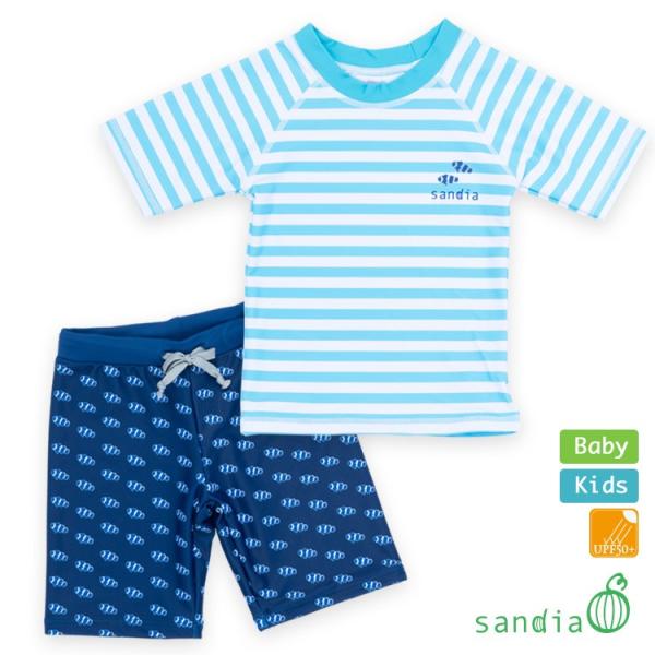 子供水着 男の子 キッズ 水着 sandia サンディア ラッシュガードセット 熱帯魚 ベビー 80...