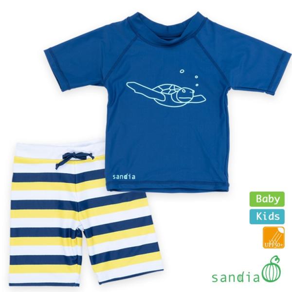 子供水着 男の子 キッズ 水着 sandia サンディア ラッシュガードセット ウミガメプリント ベ...