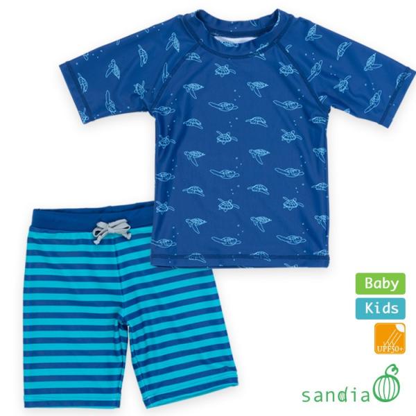 子供水着 男の子 キッズ 水着 sandia サンディア ラッシュガードセット ウミガメ総柄 ベビー...