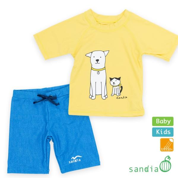 子供水着 男の子 キッズ 水着 sandia サンディア ラッシュガードセット いぬねこ ベビー 8...