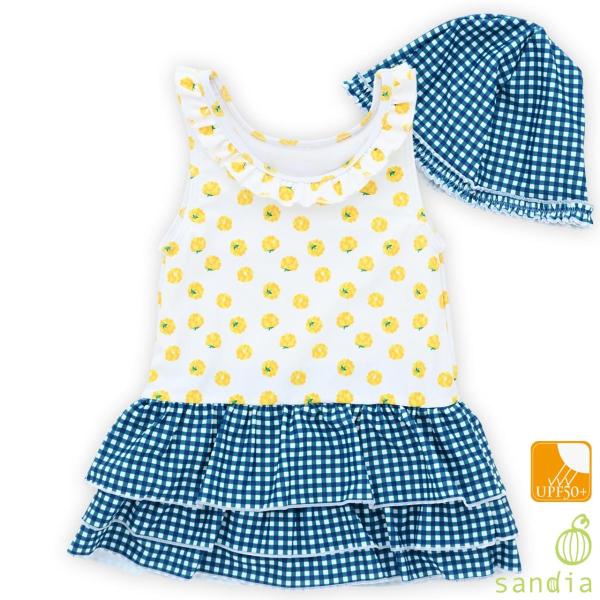 子供水着 女の子 キッズ 水着 sandia サンディア ラズベリーワンピース キャップ付き UVカ...