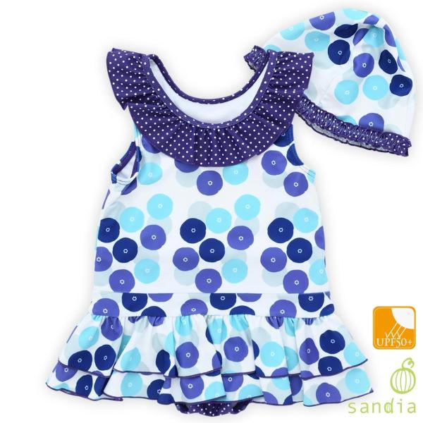 子供水着 女の子 キッズ 水着 sandia サンディア あさがおワンピース キャップ付き UVカッ...