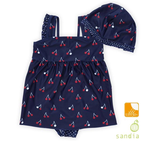 子供水着 女の子 キッズ 水着 sandia サンディア チェリーワンピース キャップ付き UVカッ...