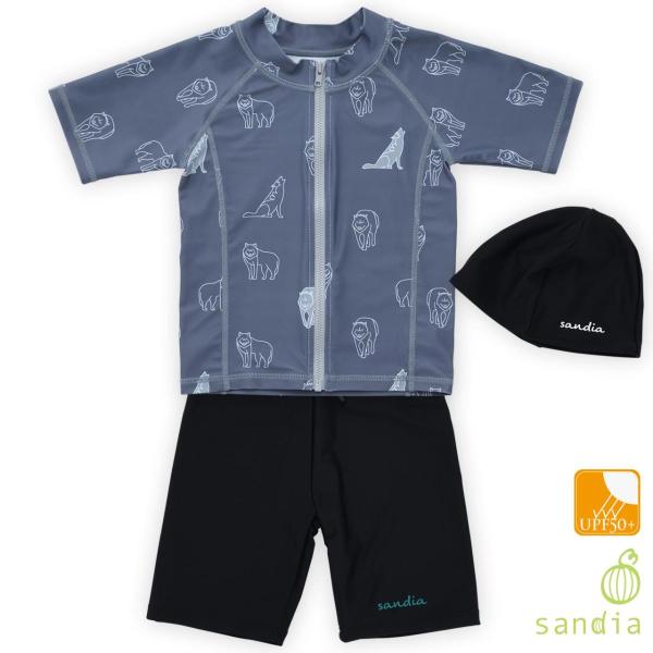子供水着 男の子 キッズ 水着 sandia サンディア おおかみジッパーラッシュガードセット キャ...