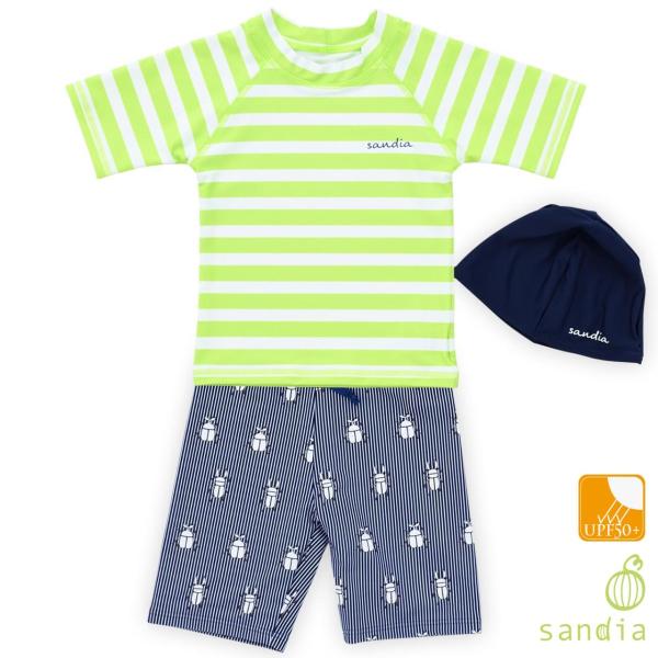 子供水着 男の子 キッズ 水着 sandia サンディア 昆虫ラッシュガードセット キャップ付き U...