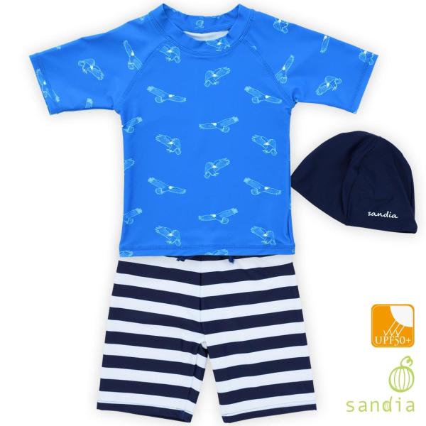 子供水着 男の子 キッズ 水着 sandia サンディア ホークスラッシュガードセット キャップ付き...