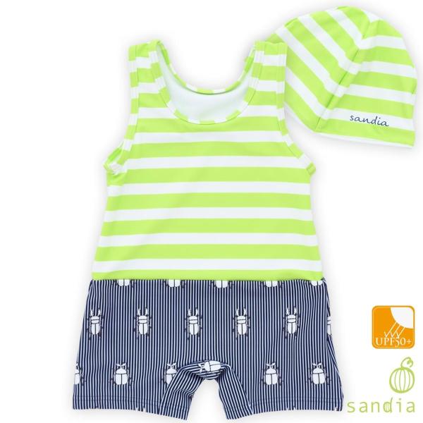 ベビー水着 男の子 水着 sandia サンディア ベビーグレコ 昆虫 ＵＶカット キャップ付き