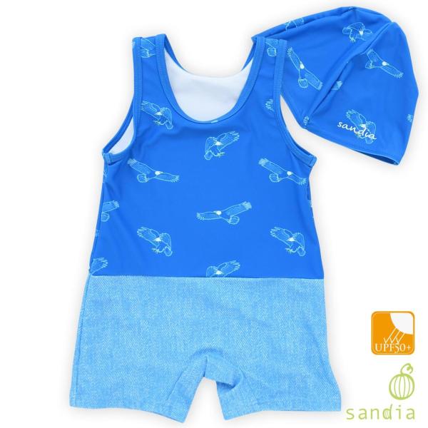 ベビー水着 男の子 水着 sandia サンディア ベビーグレコ ホークス ＵＶカット キャップ付き